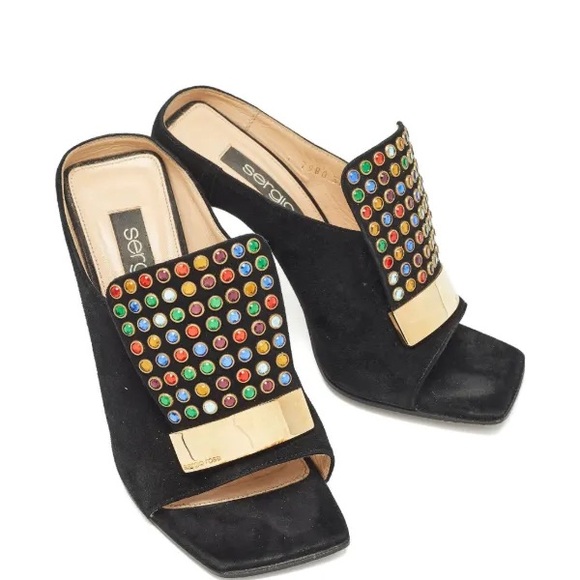 Sergio Rossi Shoes - Vintage Sergio Rossi 
105mm Black Embellished Heeled
Women's Mules